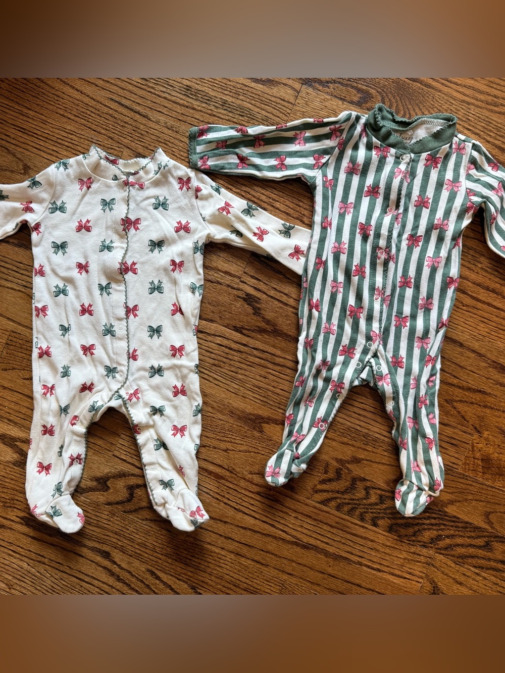 BUNDLE 6-9 Months Vintage Style Christmas Pajamas Bows and Stripes